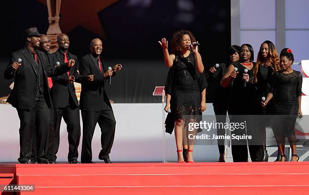 Sounds of Blackness perform during the 2016 Ryder Cup Opening Ceremony at Hazeltine National Golf Club on September 29, 2016 in Chaska, Minnesota.