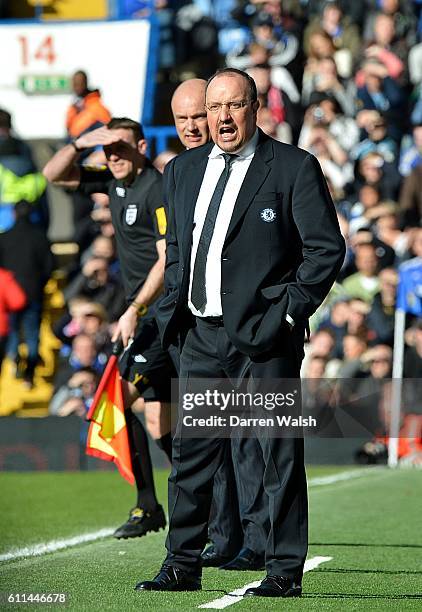 Chelsea manager Rafael Benitez shouts orders on the touchline