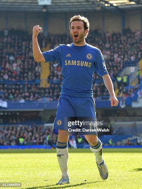 Chelsea's Juan Mata celebrates scoring his side's first goal of the game