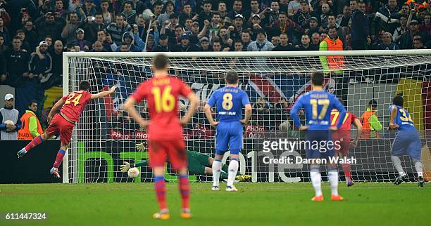 Steaua Bucuresti's Raul Rusescu scores his side's first goal of the game from the penalty spot