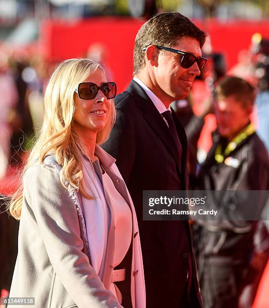 Minnesota , United States - 29 September 2016; Caroline, left, and Padraig Harrington, vice captain of Europe, during the opening ceremony ahead of...