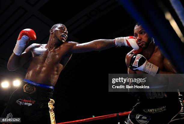 Wadi Camacho of England and Isaac Chamberlain of England exchange blows during their Southern Area Championship contest at York Hall on September 29,...