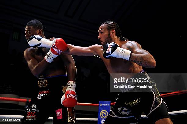Wadi Camacho of England and Isaac Chamberlain of England exchange blows during their Southern Area Championship contest at York Hall on September 29,...