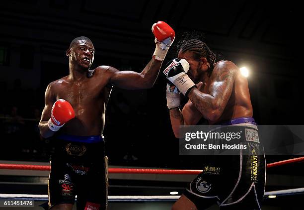 Wadi Camacho of England and Isaac Chamberlain of England exchange blows during their Southern Area Championship contest at York Hall on September 29,...