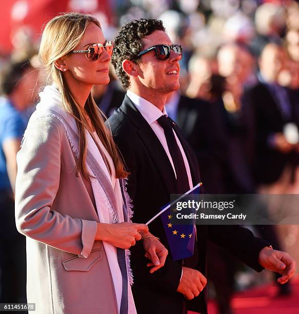 Minnesota , United States - 29 September 2016; Rory McIlroy of Europe with his fiancée Erica Stoll during the opening ceremony ahead of The 2016...