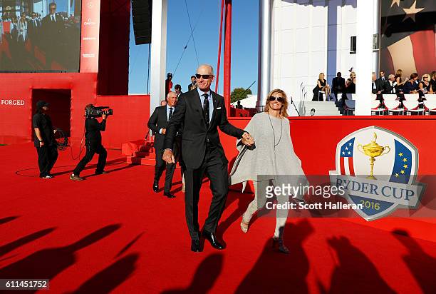 Vice-captain Jim Furyk of the United States and Tabitha Furyk attend the 2016 Ryder Cup Opening Ceremony at Hazeltine National Golf Club on September...