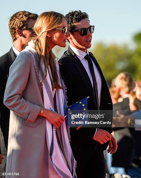 Minnesota , United States - 29 September 2016; Rory McIlroy of Europe with his fianceé Erica Stoll during the opening ceremony ahead of The 2016...