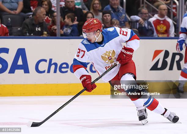 Artemi Panarin of Team Russia skates against Team Canada at the semifinal game during the World Cup of Hockey 2016 tournament at the Air Canada...