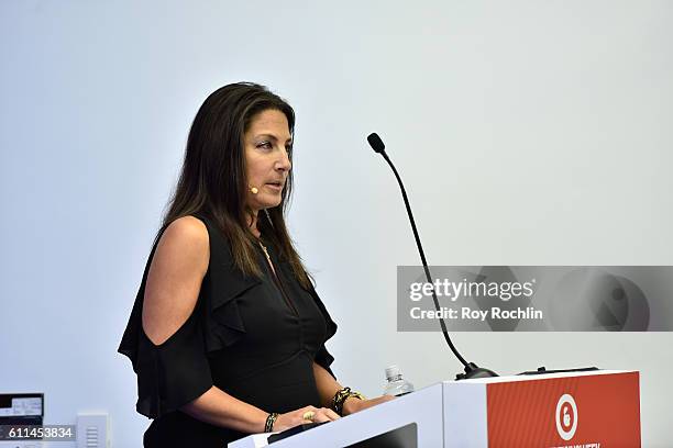 Founder BRAND U Events Karen Salama speaks at the Brand U Event at Nasdaq MarketSite during 2016 Advertising Week New York on September 29, 2016 in...