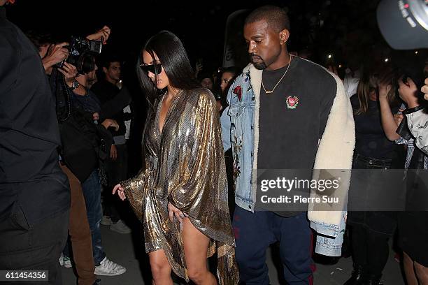 Kim Kardashian and Kanye West arrive at the Balmain AfterShow Party as part of the Paris Fashion Week Womenswear Spring/Summer 2017 on September 29,...