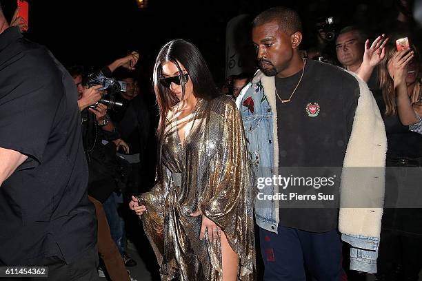 Kim Kardashian and Kanye West arrive at the Balmain AfterShow Party as part of the Paris Fashion Week Womenswear Spring/Summer 2017 on September 29,...