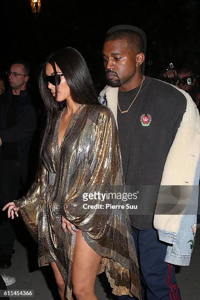 Kim Kardashian and Kanye West arrive at the Balmain AfterShow Party as part of the Paris Fashion Week Womenswear Spring/Summer 2017 on September 29,...