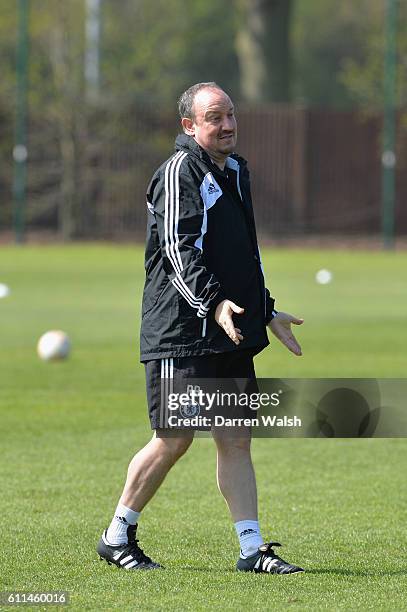 Chelsea's Rafael Benitez during a training session for the UEFA Europa League at the Cobham Training Ground on 1st May 2013 in Cobham, England.