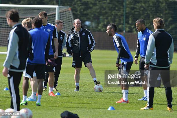 Chelsea's Steve Holland, Rafael Benitez during a training session for the UEFA Europa League at the Cobham Training Ground on 1st May 2013 in Cobham,...