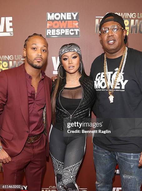 Romeo Miller, Cymphonique Miller and Master P attend WE tv's Growing Up Hip Hop Season 2 Premiere Screening And After Party on September 29, 2016 in...