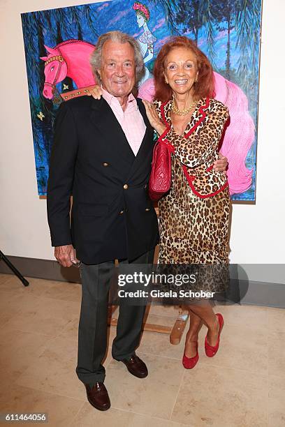 Toni Meggle and his wife Marina Meggle during the 'Bergonzoli in Bavaria' exhibition opening at Bayerisches Nationalmuseum on September 29, 2016 in...