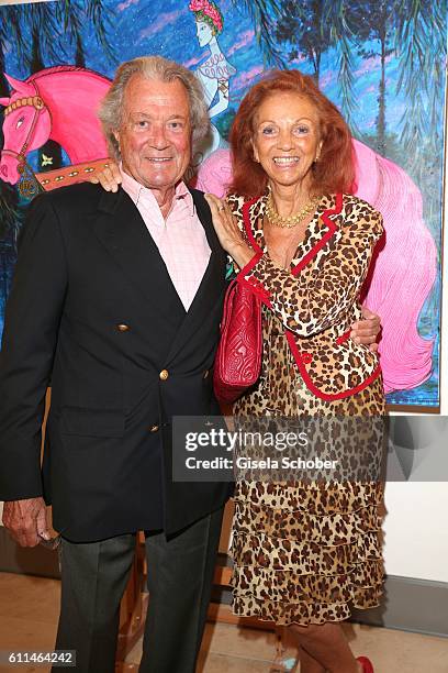 Toni Meggle and his wife Marina Meggle during the 'Bergonzoli in Bavaria' exhibition opening at Bayerisches Nationalmuseum on September 29, 2016 in...