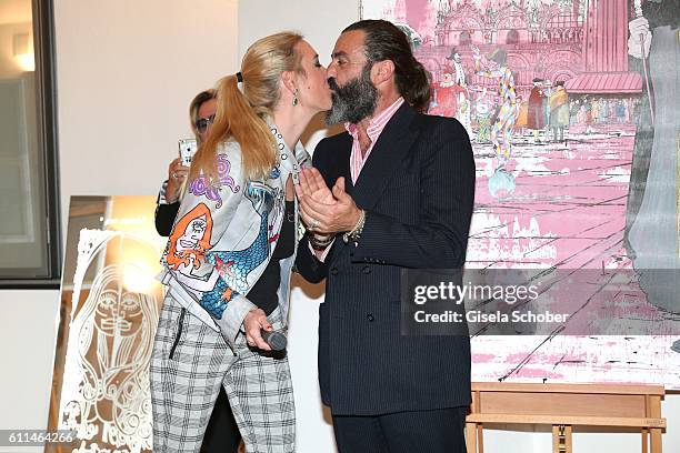 Franziska von Fugger-Babenhausen and Artist Mauro Bergonzoli during the 'Bergonzoli in Bavaria' exhibition opening at Bayerisches Nationalmuseum on...