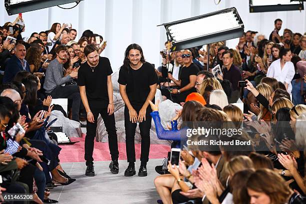 Artistic Directors Adrien Caillaudaud and Alexis Martial walk the runway during the Carven show as part of the Paris Fashion Week Womenswear...