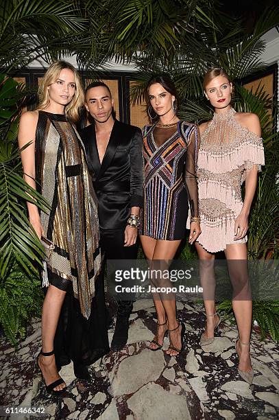 Natasha Poly, Olivier Rousteing, Alessandra Ambrosio and Constance Jablonski attend the Balmain aftershow party as part of the Paris Fashion Week...