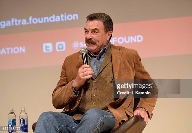 Actor Tom Selleck speaks during the SAG-AFTRA Foundation Conversations: "Blue Bloods" at The New School on September 29, 2016 in New York City.