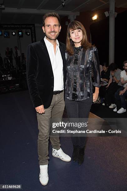 Christophe Michalak and his wife Delphine McCarty attend the Mabille show as part of the Paris Fashion Week Womenswear Spring/Summer 2017on September...