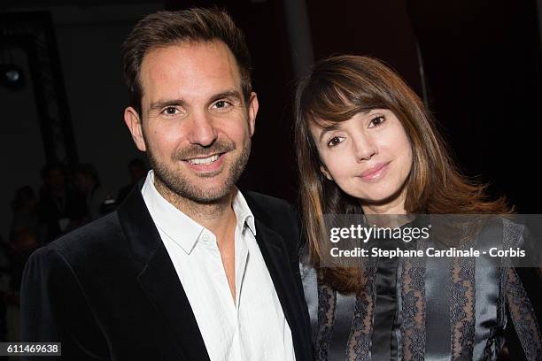 Christophe Michalak and his wife Delphine McCarty attend the Mabille show as part of the Paris Fashion Week Womenswear Spring/Summer 2017on September...