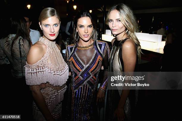 Constance Jablonski, Alessandra Ambrosio and Natasha Poly attend the Balmain aftershow party as part of the Paris Fashion Week Womenswear...