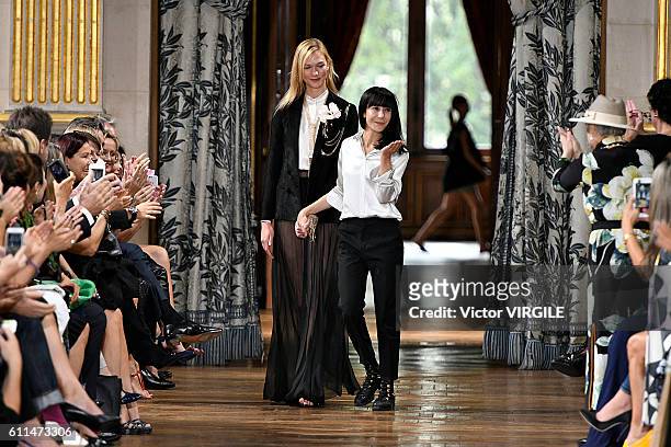 Karlie Kloss and Bouchra Jarrar walks the runway during the Lanvin Ready to Wear fashion show as part of the Paris Fashion Week Womenswear...