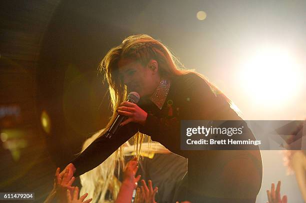 Natasha Slayton of G.R.L performs during the Nickelodeon Slimefest 2016 matinee show at Sydney Olympic Park Sports Centre on September 30, 2016 in...