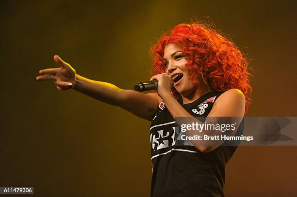 Jazzy Mejia of G.R.L performs during the Nickelodeon Slimefest 2016 matinee show at Sydney Olympic Park Sports Centre on September 30, 2016 in...