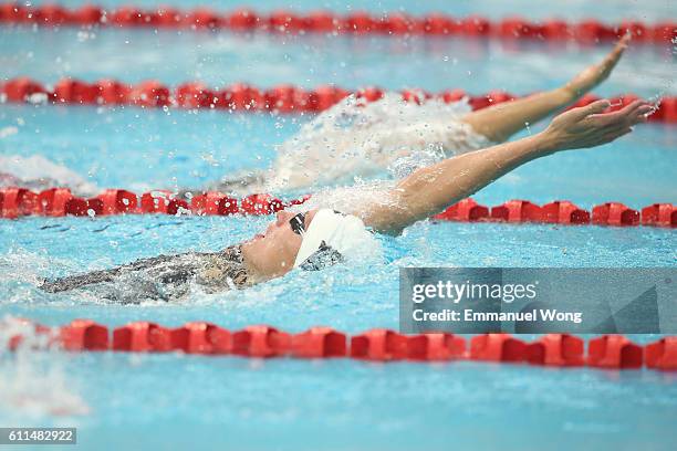 Katinka Hosszu of Hungary competes in the Women's 200m Backstroke on day one of the FINA swimming world cup 2016 at Water Cube on September 30, 2016...