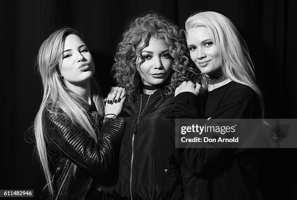 Natasha Slayton, Jazzy Mejia and Lauren Bennett from G.R.L pose in the media room at Nickelodeon Slimefest 2016 at Sydney Olympic Park Sports Centre...