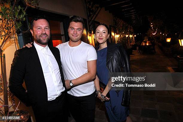 James Whiteley, Andrew Naylor and Faye Cantor attend a private dinner at the home of Jonas Tahlin, CEO Absolut Elyx on September 29, 2016 in West...