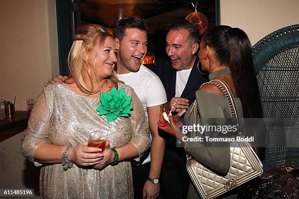 Miranda Dickson, Andrew Naylor, Nick Ede and Mel B attend a private dinner at the home of Jonas Tahlin, CEO Absolut Elyx on September 29, 2016 in...