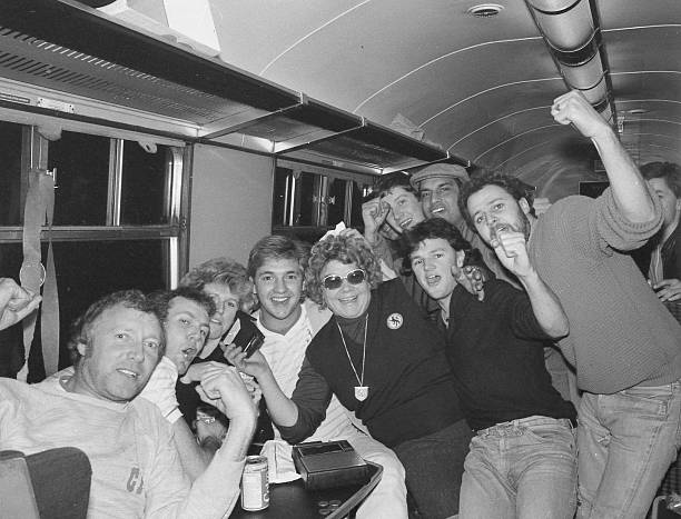 Chelsea supporters on the Official Supporter's Club train coming back to London from Everton. The lady with the dark glasses is Breda Lee who looked... Chelsea supporters on the Official Supporter's Club train coming back to London from Everton. The lady with the dark glasses is Breda Lee who looked...