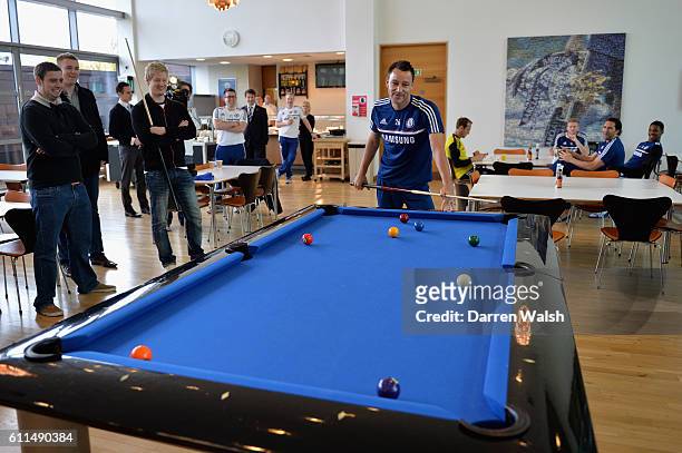 Chelsea's John Terry and world snooker number one, and big Chelsea supporter, Neil Robertson during a pool match at the Cobham Training Ground on 7th...