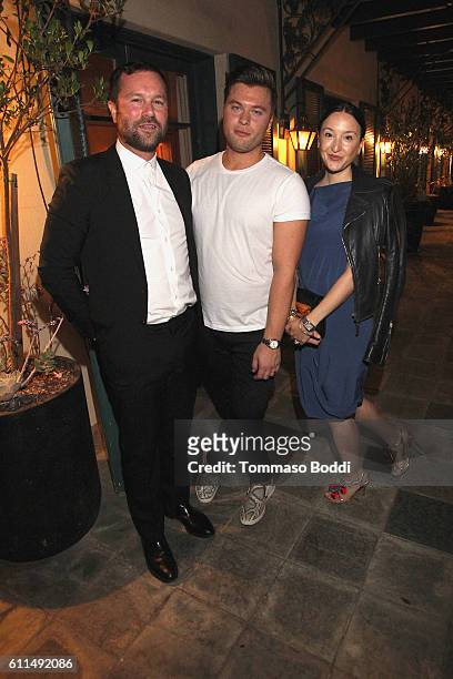 James Whiteley, Andrew Naylor and Faye Cantor attend a private dinner at the home of Jonas Tahlin, CEO Absolut Elyx on September 29, 2016 in West...
