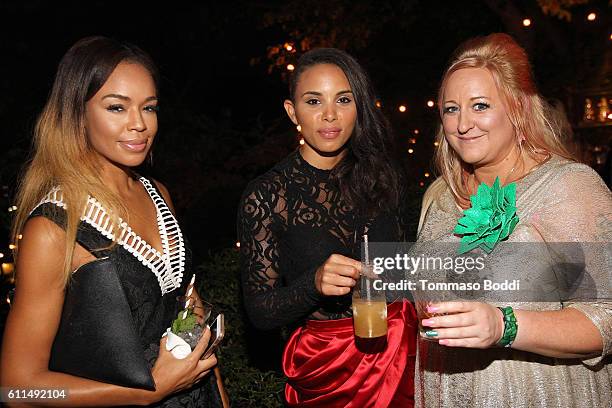 Miranda Dickson, Louise Hazel and guest attend a private dinner at the home of Jonas Tahlin, CEO Absolut Elyx on September 29, 2016 in West...