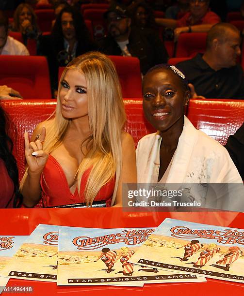 Carmen Electra and Sharon Ferfuson attend the "Cherry Boom Boom" grand opening at the Tropicana Theater at Tropicana Las Vegas on September 29, 2016...