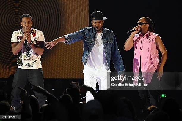 Rapper/actor Ludacris, recording artist Usher and rapper Lil Jon perform at the 2016 iHeartRadio Music Festival at T-Mobile Arena on September 24,...