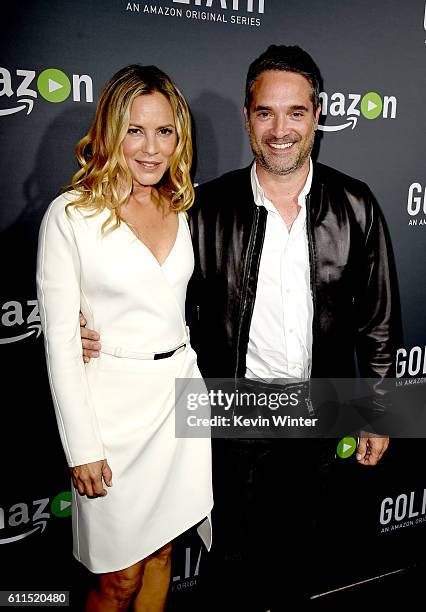 Actress Maria Bello and Morgan Wandell, Head of Drama Series, Amazon Studios pose at the premiere screening of Amazon's "Goliath" at The London on...