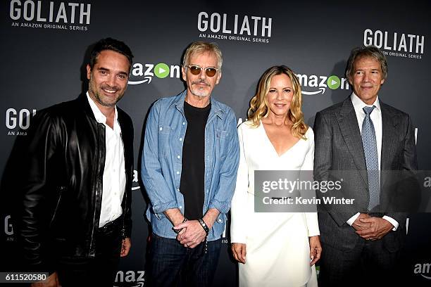 Morgan Wandell, Head of Drama Series, Amazon Studios, actors Billy Bob Thornton, Maria Bello and writer/executive producer David E. Kelley arrive at...