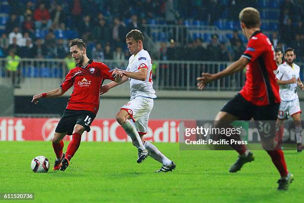 Gabala FC Filip Ozobi is challenged by FSV Mainz 05 player during the UEFA Europa League match between Gabala and FSV Mainz 05 at 8km stadium. Final...