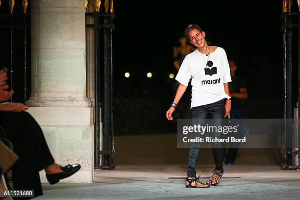 Isabel Marant walks the runway during the Isabel Marant show as part of the Paris Fashion Week Womenswear Spring/Summer 2017 on September 29, 2016 in...