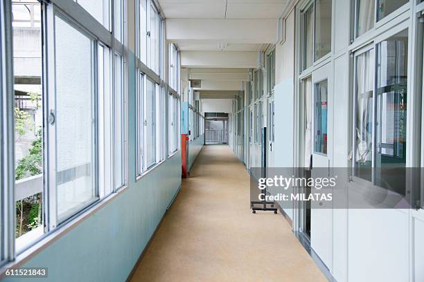 corridor of the japanese school - corridor ストックフォトと画像