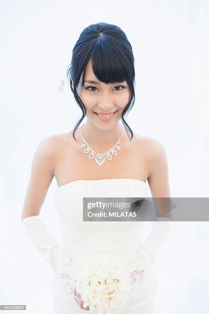 Japanese woman wearing a wedding dress