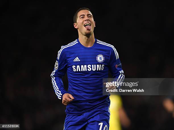 Chelsea's Eden Hazard celebrates scoring his sides sixth goal of the match.