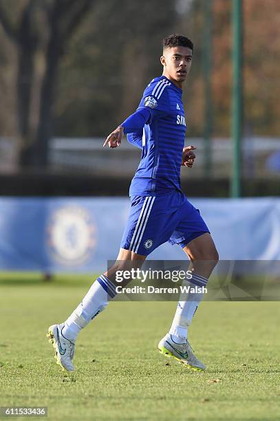 Chelsea's U19 Jake Clarke Salter during a UEFA Youth League match between Chelsea Under 19 and Sporting Lisbon Under 19 at the Cobham Training Ground...