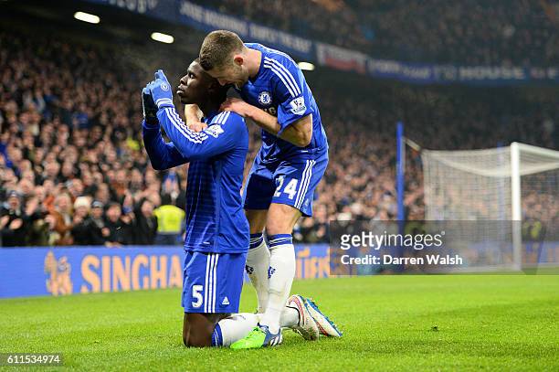 Chelsea's Kurt Zouma celebrates scoring his sides third goal of the match.
